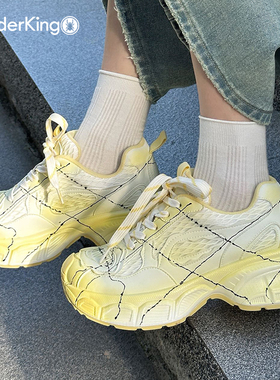 蜘蛛王女鞋2025秋季新款厚底黄色时尚老爹鞋网面透气运动休闲潮鞋
