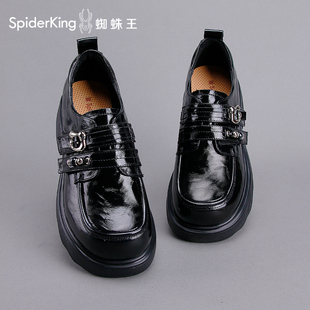 蜘蛛王女鞋2026春季复古英伦风厚底漆皮乐福鞋女小金扣圆头小皮鞋