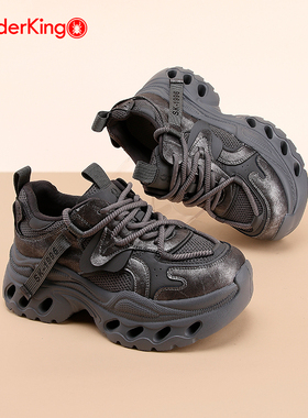 蜘蛛王女鞋2026春季新款机能风老爹鞋女厚底增高灰色运动休闲鞋子