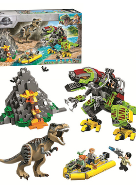 侏罗纪恐龙公园霸王龙大战机甲恐龙食肉龙国产积木玩具礼物75938