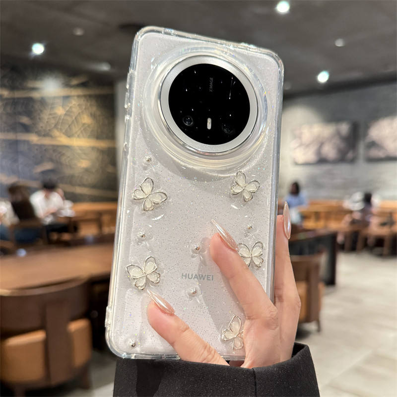 华为mate60pro粉立体蝴蝶手机壳