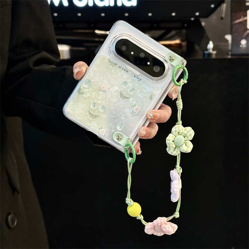 悦皇贝壳郁金香双中轴保护适用于华为PuraXMax折叠手机壳全包小清新puraxmax典藏版翻盖保护套斜挎挂绳手提花