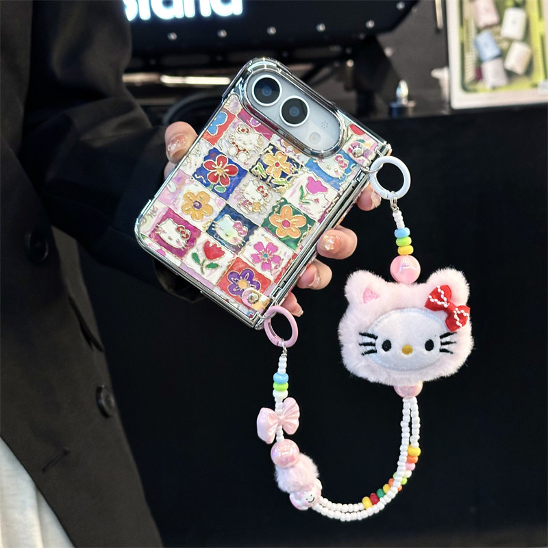 悦皇烫金花朵猫咪适用于iPhone Duo折叠手机壳磁吸充电全包中轴前框苹果Duo毛绒手提翻盖油画保护套斜跨绳dou