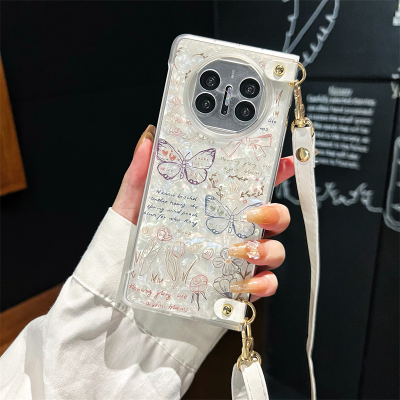 悦皇适用于华为 Mate X6折叠手机壳斜挎挂绳matex5翻盖高级感x6贝壳纹超薄防摔手机套matex3丝巾手提绳华为x5