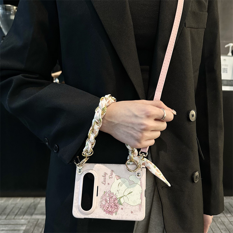 烫金捧花猫咪全包中轴前框手机壳