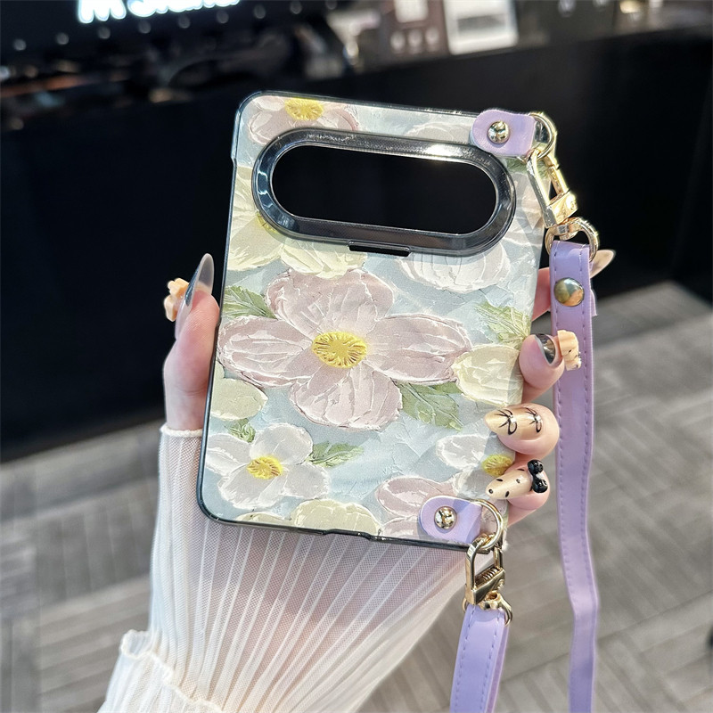 紫色油画花朵全包中轴磁吸保护套