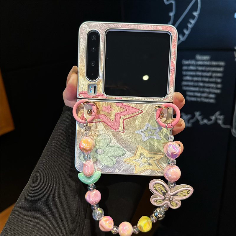 悦皇适用于阔折叠华为Purax折叠屏手机壳pocket2油画花翻盖斜挎挂绳novaflip蝴蝶手链magicvflip防摔外壳p50