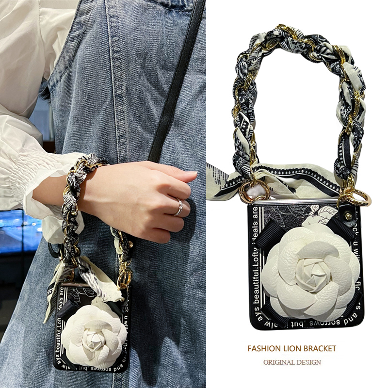 复古风 翻盖折叠保护套丝巾手提斜挎挂绳