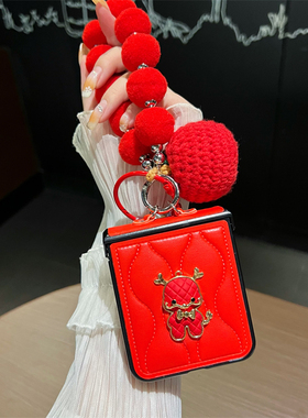 悦皇新年红色小香风适用于三星W24 Flip手机壳斜挎绳zflip5折叠龙宝zflip4翻盖全包轴w23防摔保护套flip3挂饰