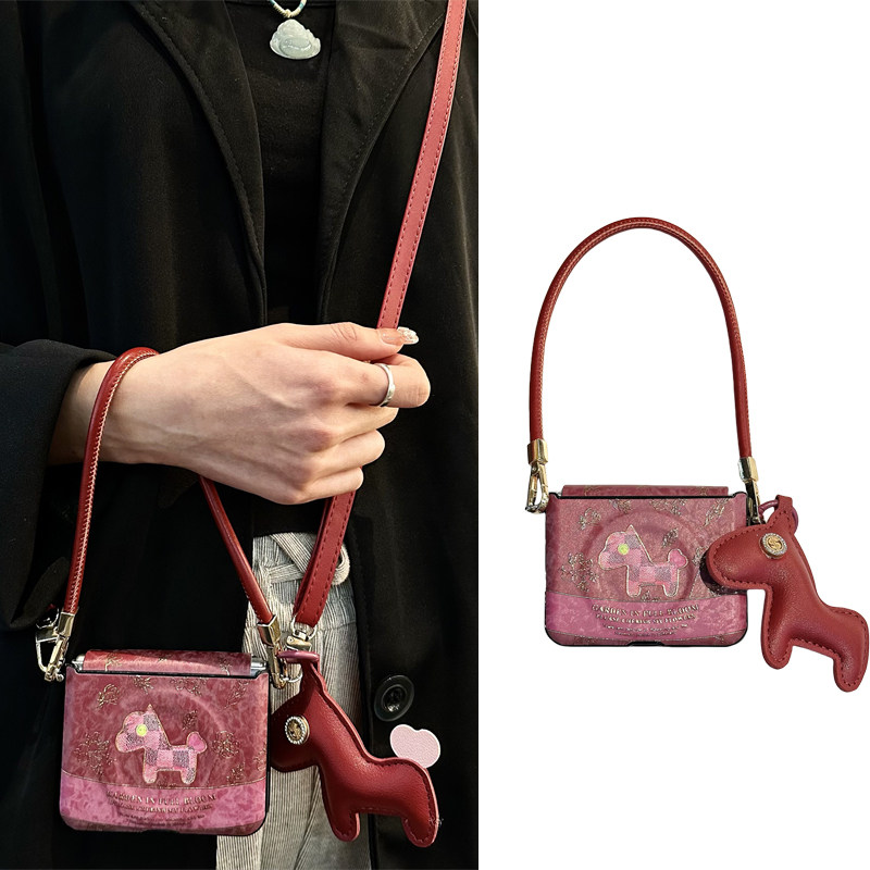 悦皇油画發财马适用于三星zflip7折叠手机壳全包中轴zflip6磁吸无线充电马年保护套斜挎挂绳手提zflip5/4翻盖