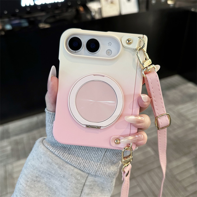 悦皇适用于iPhone Duo阔折叠屏手机壳撞色渐变旋转支架苹果Duo铰链全包双中轴磁吸侧边保护套斜挎绳手提珠dou