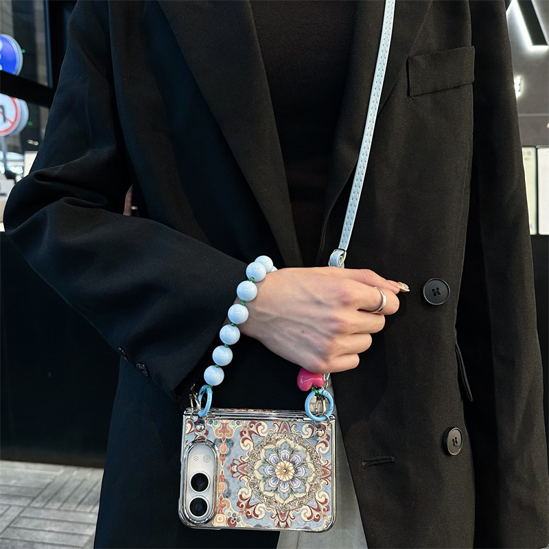 悦皇适用于iPhone Duo阔折叠手机壳复古风图腾莲花苹果Duo全包中轴前框斜挎绳翻盖防摔磁吸无线充保护套Duo新