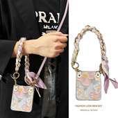 悦皇适用于三星zflip7手机壳折叠斜挎挂绳zflip6皮质油画紫花w25flip丝巾手提链w24超薄zflip5防摔保护套w23