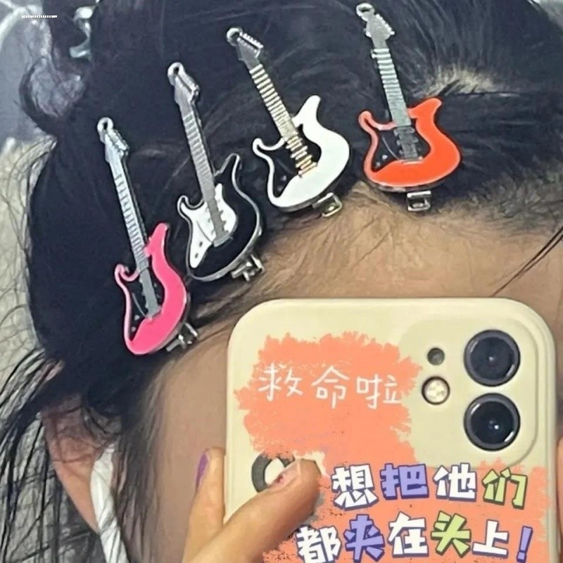 迷你吉他小提琴发夹可爱少女心鸭嘴夹刘海边夹趣味港风卡子发饰品