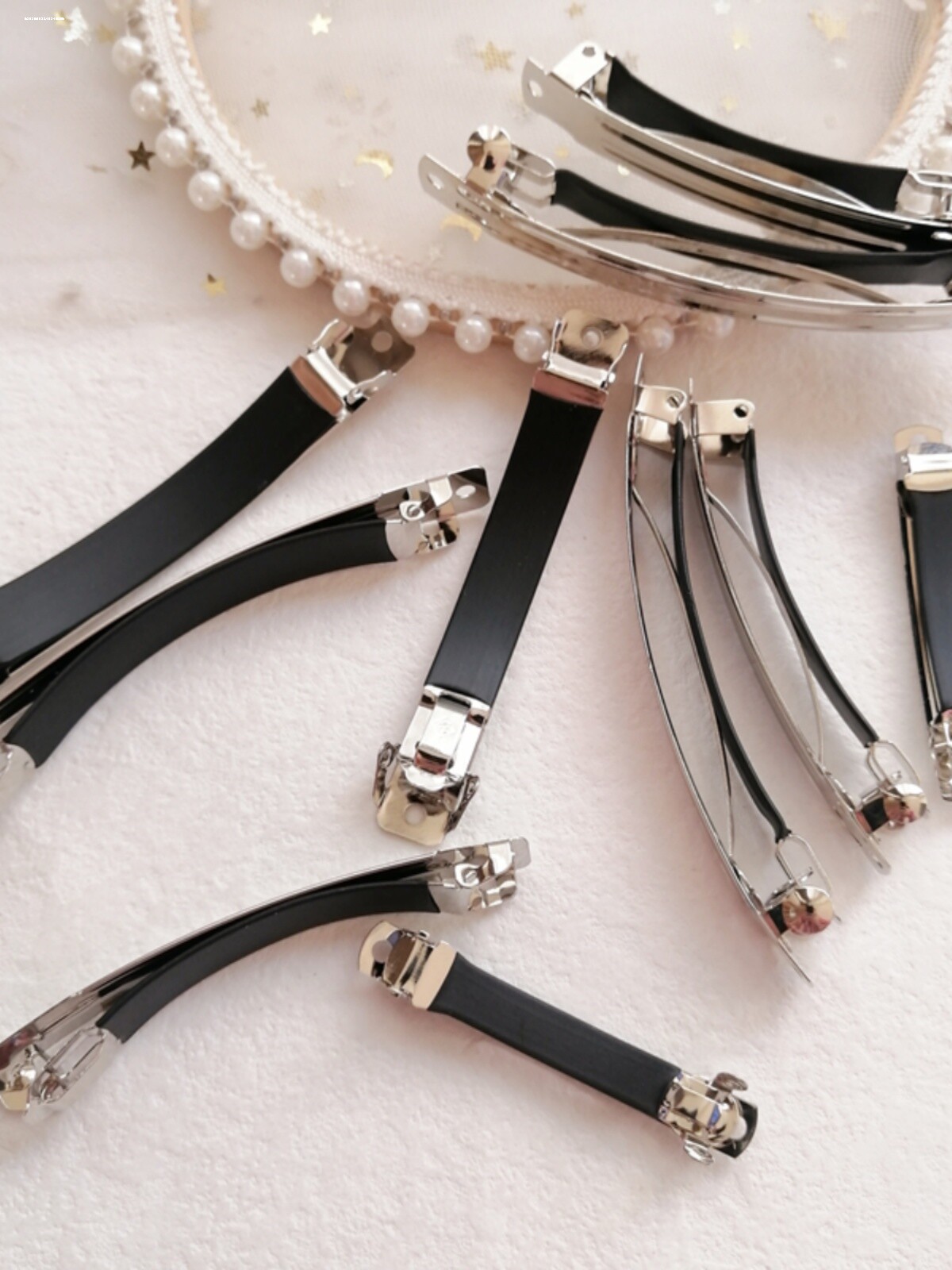 韩国10厘米加厚带黑色皮套三片弹簧发夹手工DIY卡子头花材料