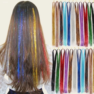 彩色假发束金丝亮丝彩丝线闪光炫彩七彩无痕接发彩丝彩线挑染头发