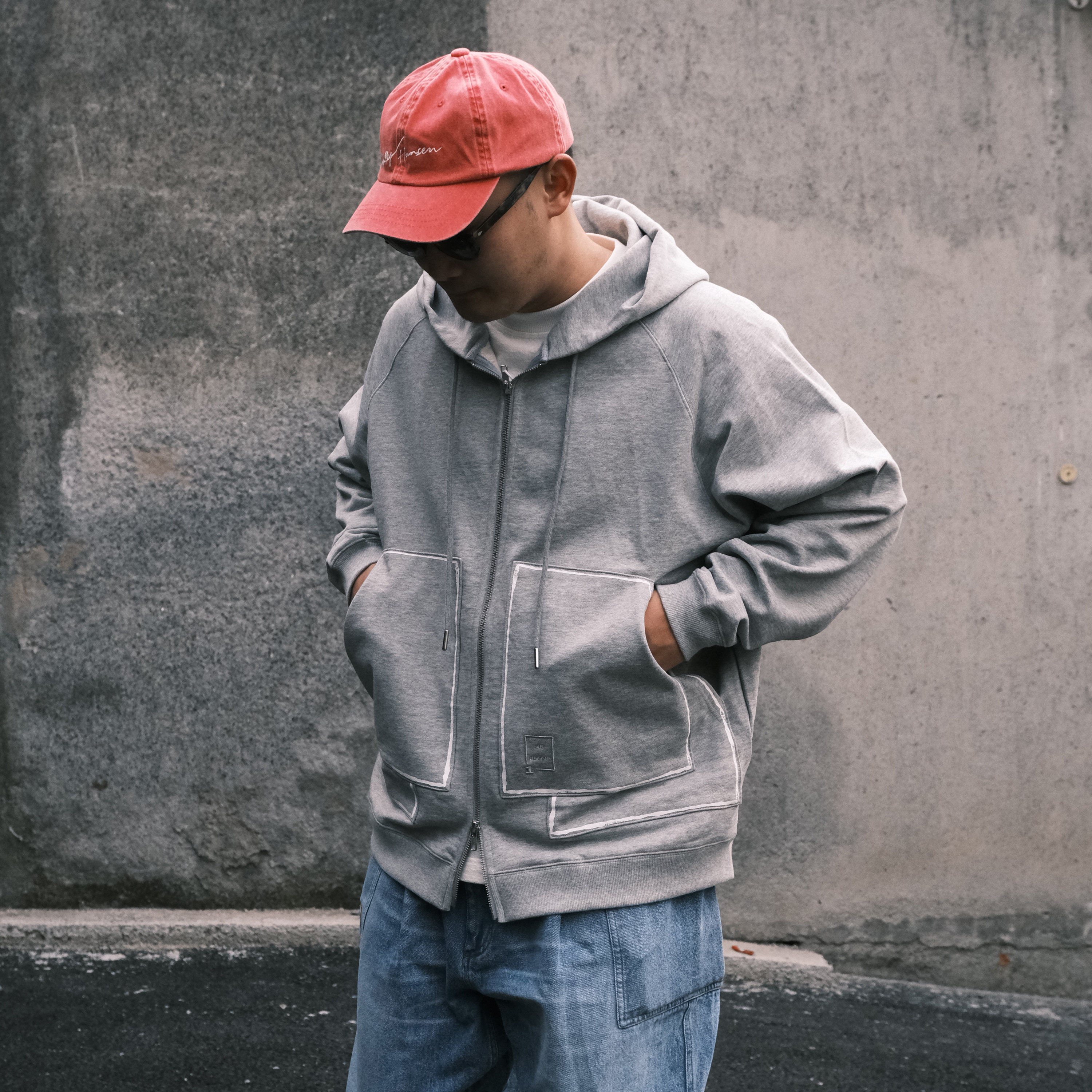 17205｜n.41「4 PKTS ZIP HOODIE」宽松重叠刷漆口袋拉链连帽卫衣