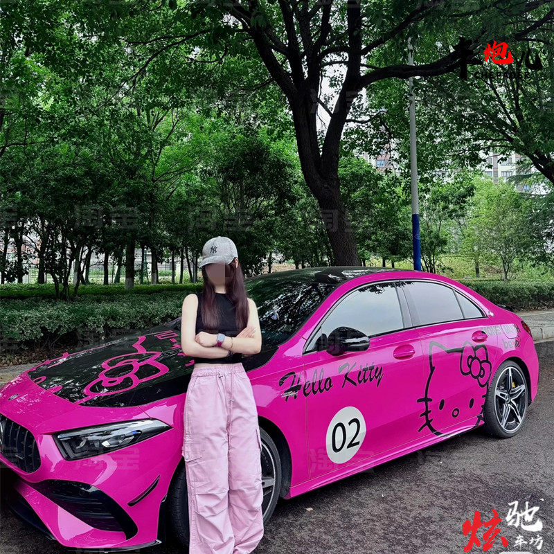 适用奔驰C260L A200个性卡通kitty猫车贴纸 奥迪A4L宝马325拉花