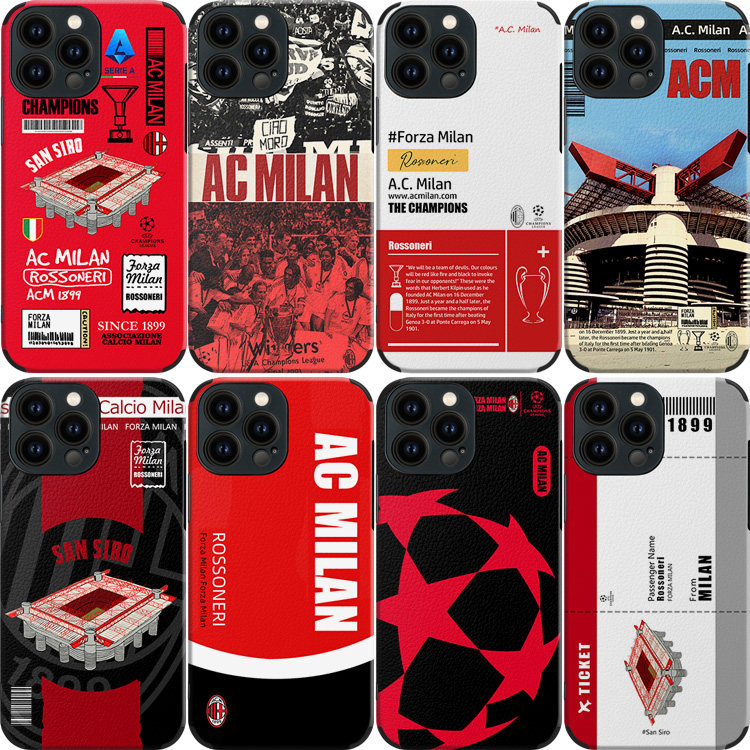 AC米兰手机壳15promax意大利ip11/12/13MINI/14plus足球IQOO11圣西罗球场mate60皮纹P60荣耀90硅胶软壳 米14
