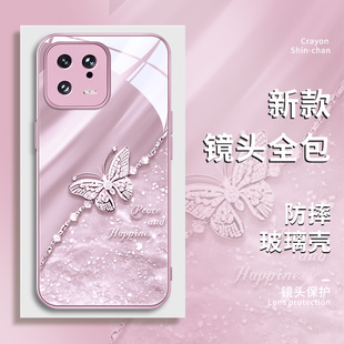 小米13女款手机壳14钻石蝴蝶12新款11ultra10s玻璃civi4pro红米note13高级感12turbok70适用k60至尊版轻奢华