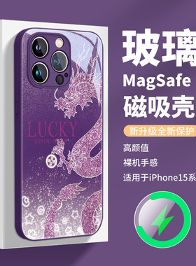 magsafe磁吸充电iphone15手机壳龙年新年款苹果13promax过年14plus本命年2024限定12por高级感暗夜紫色11适用