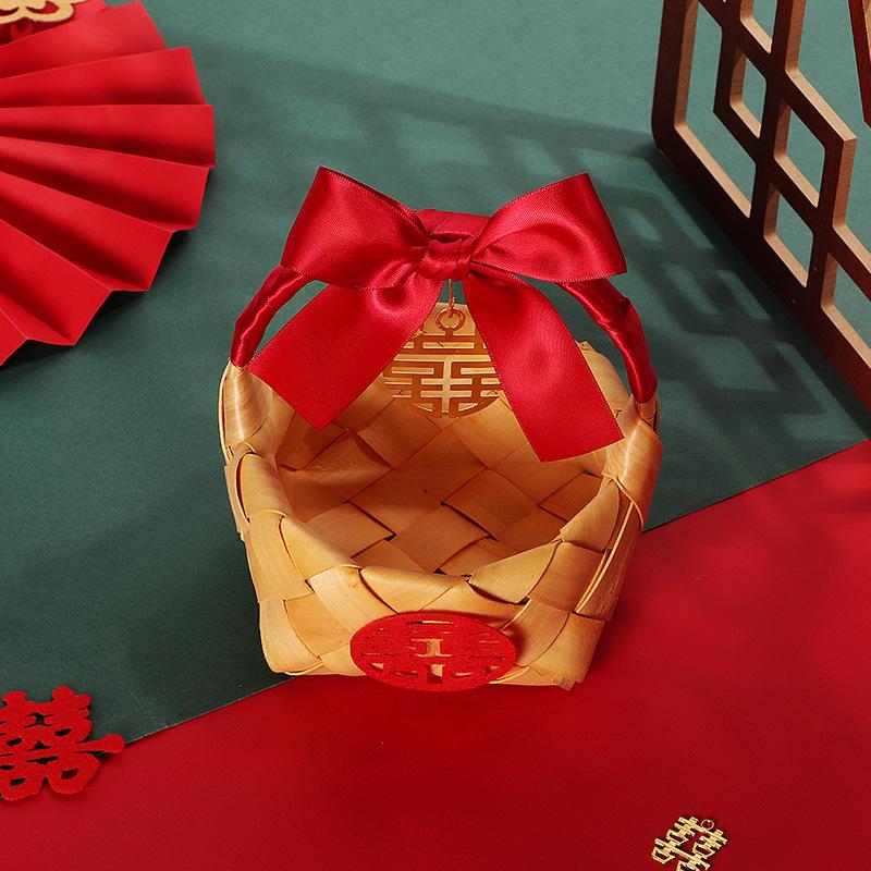 婚庆装饰布置早生贵子摆件婚房结婚用品大全竹编手提小篮子模具筐