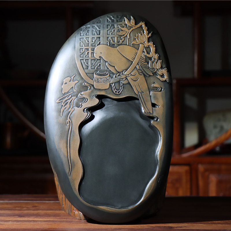 英明神武金晕俏色雕刻孤品歙砚收藏发墨如油下墨飞快书法书画专用砚台书画家专业用砚文房四宝砚台高端砚