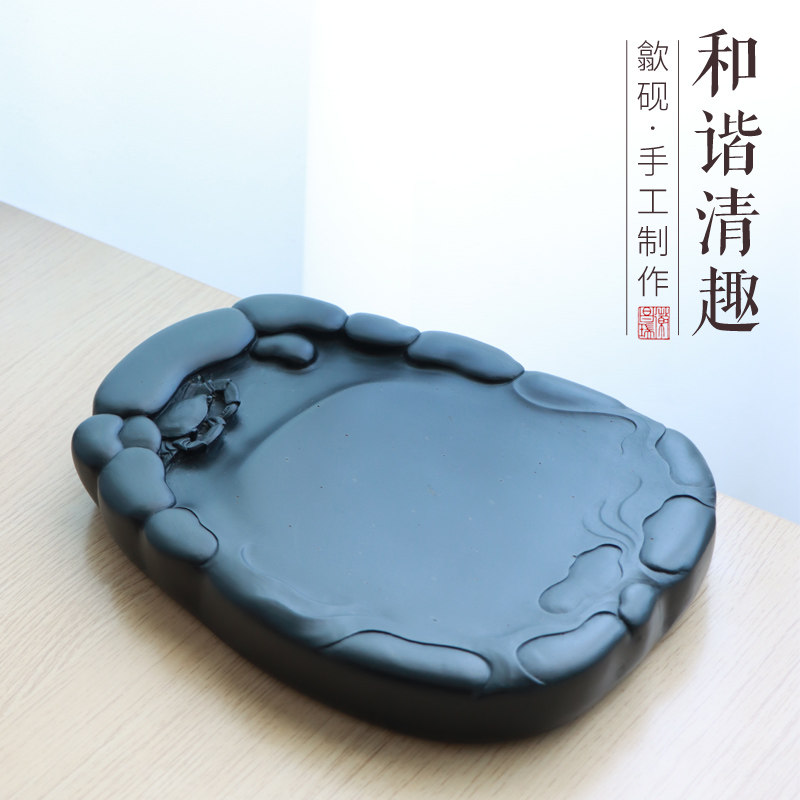 四大名砚非遗歙砚手刻和谐砚河蟹原石发墨细腻孤品一图一物文房四宝砚台书法书画礼品收藏