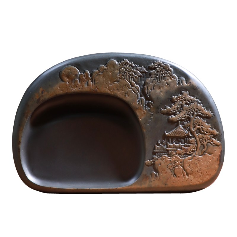 非遗歙砚手刻原石黄皮籽料金晕 指日高升 孤品一图一物砚台书法书画文房四宝发墨细腻礼品收藏文房家具摆件