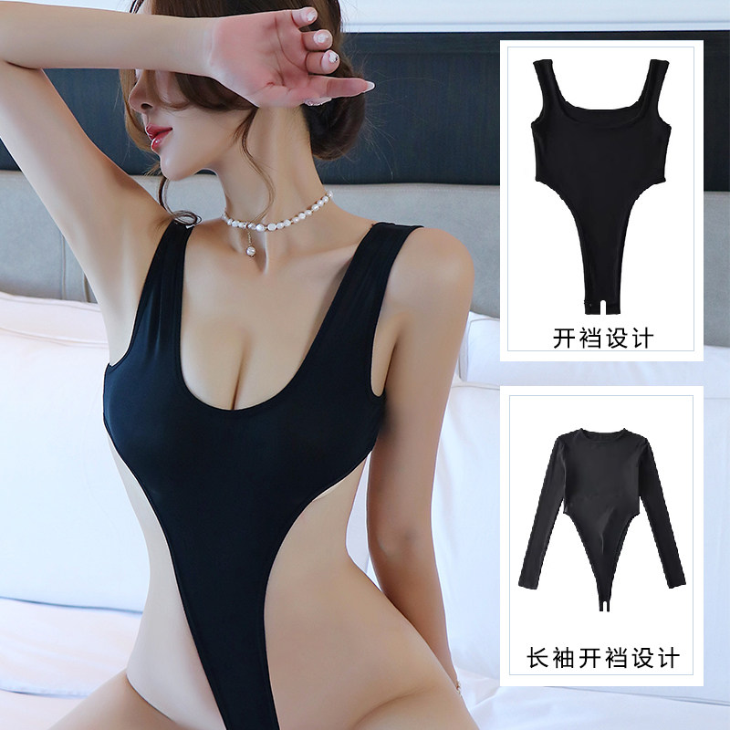 我打高叉连体泳衣紧身比基尼连体衣性感露腰辣妹开叉性感上衣