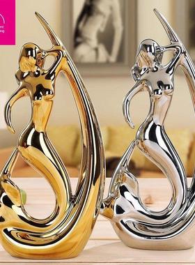 钰鉴创意艺术现代轻奢家居客厅超市商场酒店装饰陶瓷电镀美陈摆件