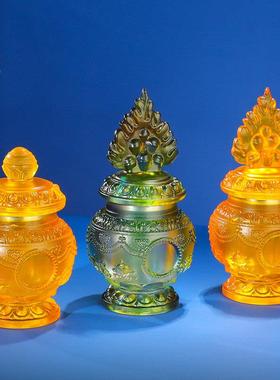 龙王八吉祥琉璃摩尼宝瓶供瓶密宗财神供具民族品莲花宝瓶藏式摆件
