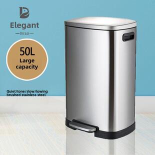 脚操作不锈钢垃圾桶50升大尺寸室内办公室餐厅酒店厨房大尺寸翻转