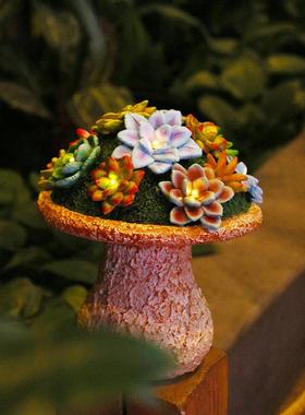 太阳能灯别墅庭院装饰花园防水摆件阳台户外树脂仿真蘑菇多肉造景