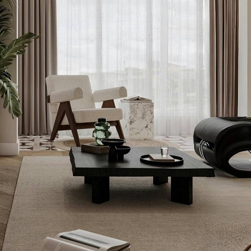 侘寂风黑色实木茶几简约小户型客厅家用设计师民宿复古方形茶桌