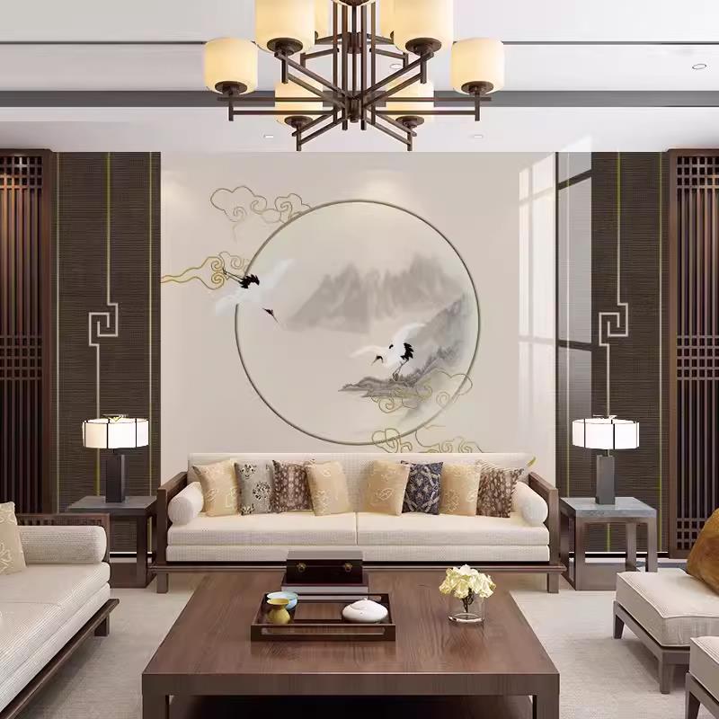 简约轻奢电视背景墙纸客厅卧室水墨山水壁画沙发茶室边框装饰墙布