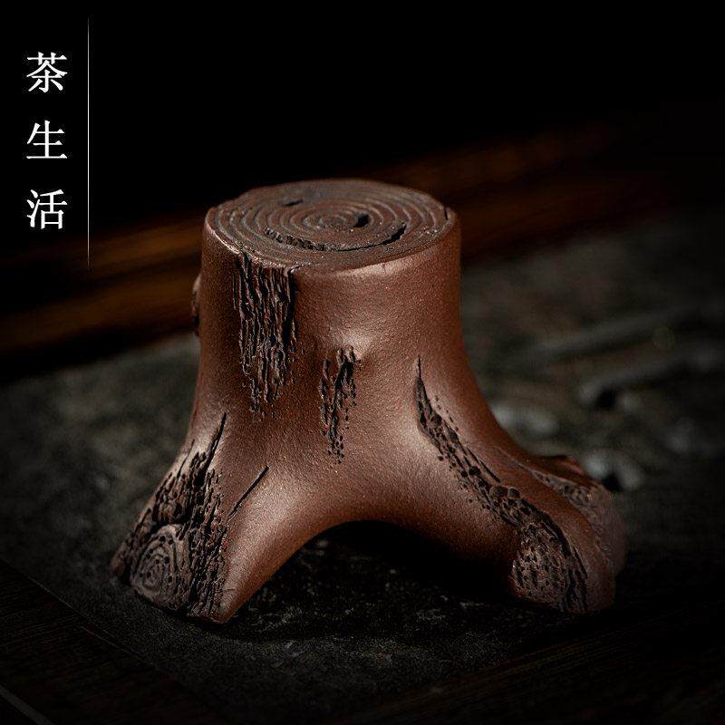 紫砂彷真树桩盖托盖置紫砂壶配件功夫茶器树桩雕塑茶玩把件礼品