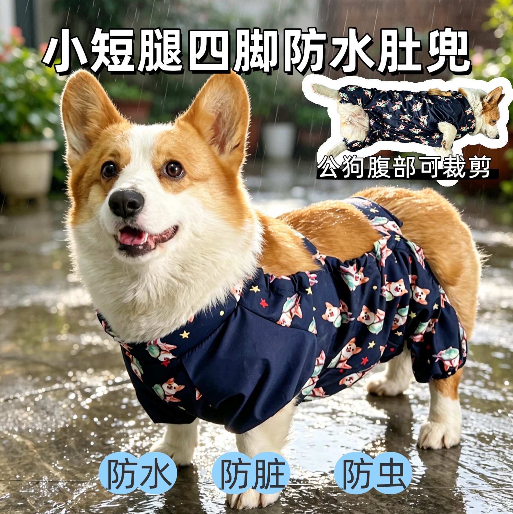 柯基防水防脏四脚肚兜