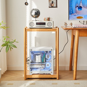 台式 电脑主机实木托 托架双层可移动带煞车主机壳散热架印表机置