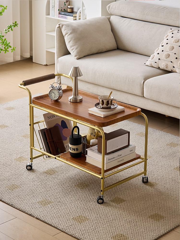 可移动边几家用小户型滑轮角几酒店民宿四轮推车轻奢简约双层边几