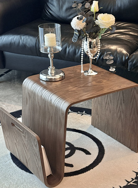 北欧创意实木N型茶几设计师简约客厅沙发边几床头角几阳台咖啡桌