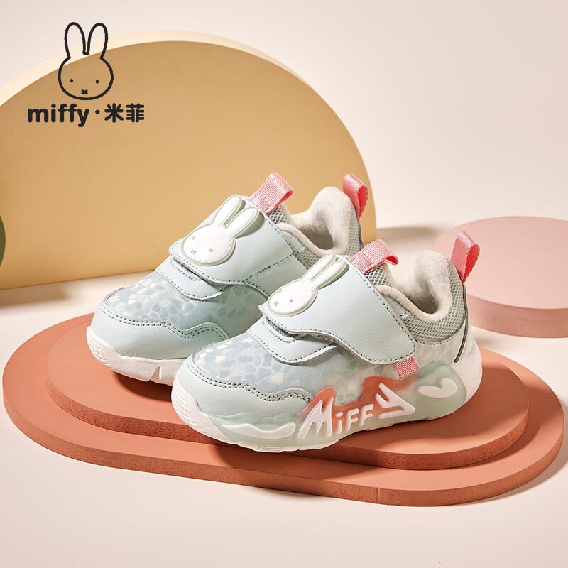 Miffy米菲童鞋冬季新款加绒保暖魔术贴发光幼童鞋女童学步鞋休闲