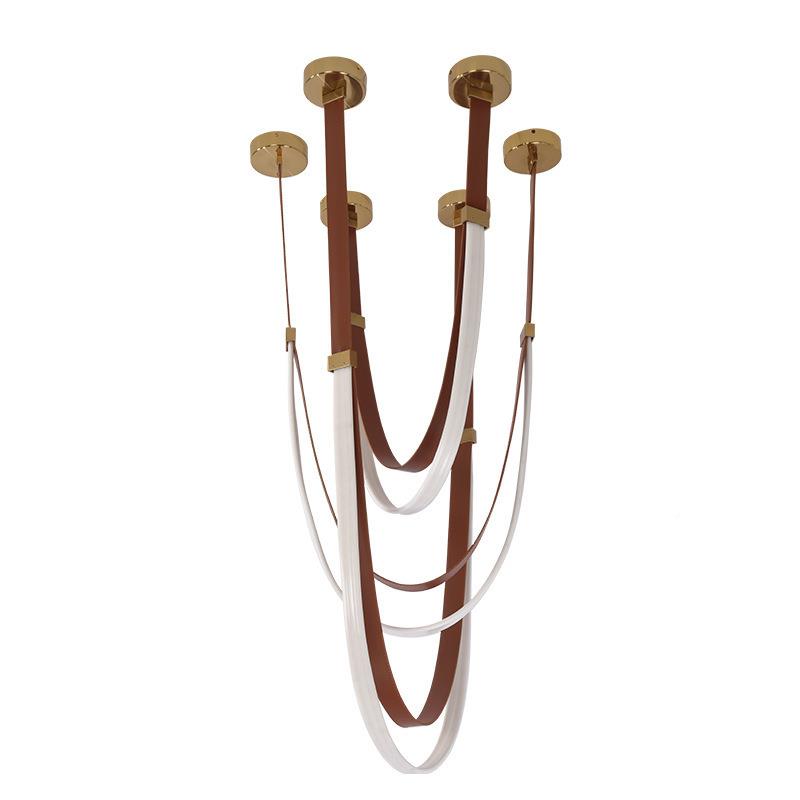 皮带吊灯74复式楼梯计师餐厅灯设级感空挑吧台样板房皮革高吊灯