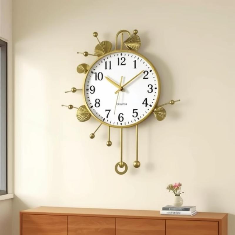 式气轻奢金属镂钟空时尚孔欧雀挂钟客厅墙面A2557-A静音表家用大