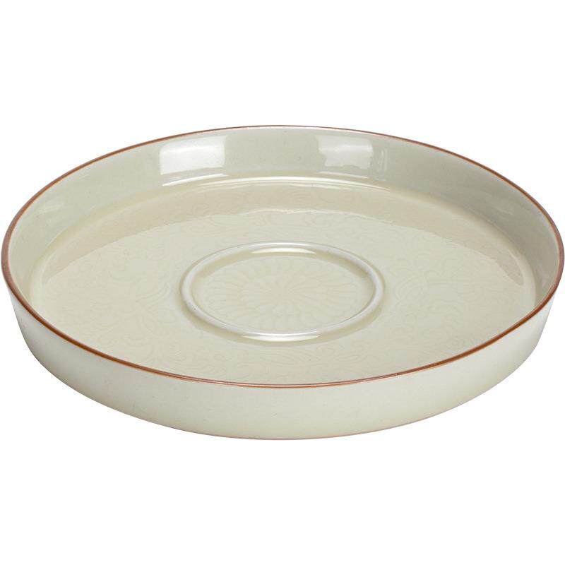 蜜合釉浮雕缠枝莲壶承干泡台家用陶瓷盖碗茶壶托盘复古功夫养壶垫