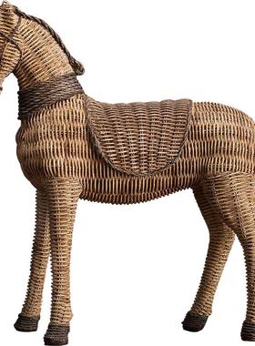 北欧藤编纹骏马树脂摆件客厅书房电视柜酒柜鞋柜家居软装饰品摆设