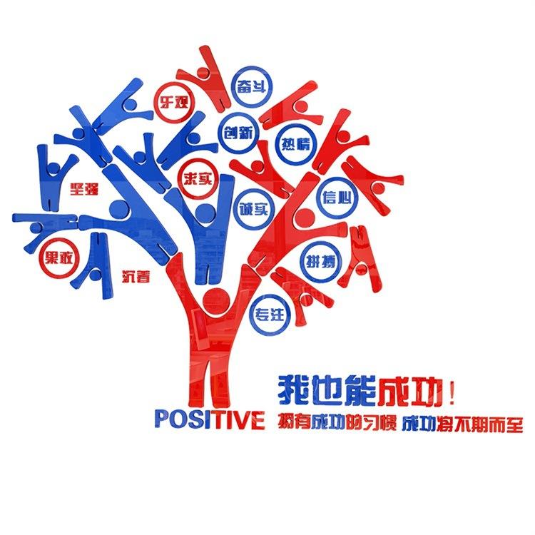 创意励志树办公室装饰3d立体亚克力墙贴公司文化墙企业团队墙贴画