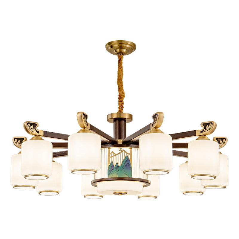 新款客厅吊灯新式中式乌复檀木空全铜餐厅灯别墅楼中仿古吊灯6302