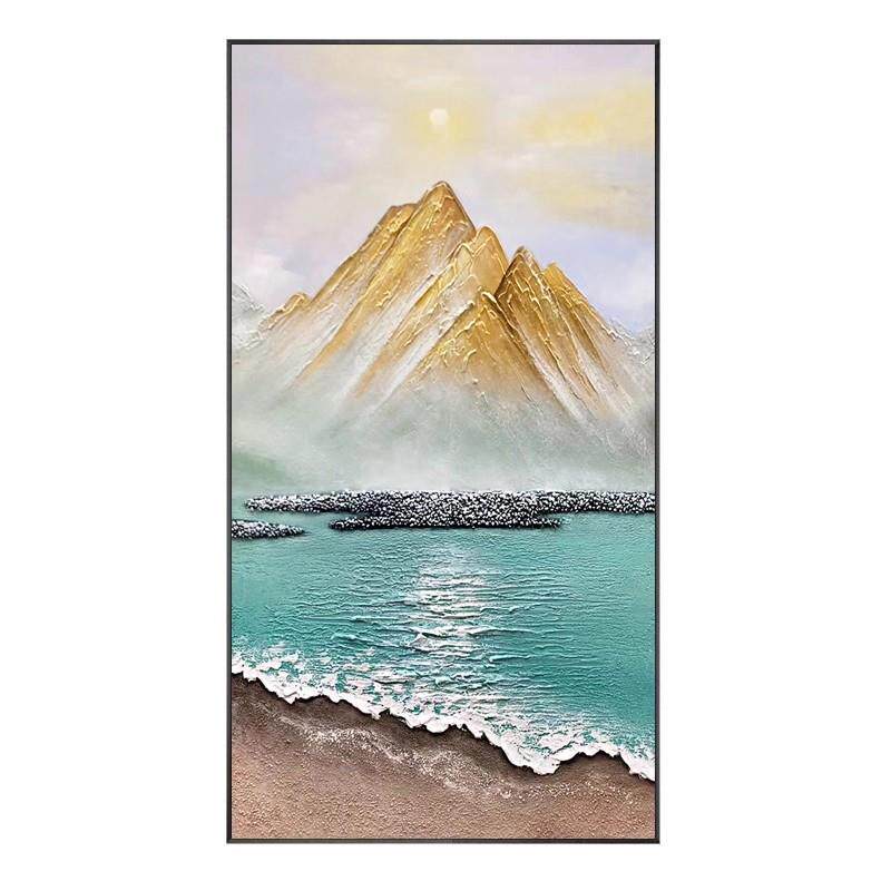 纯手绘油画金山风景新中式入户玄关装饰画轻奢客厅沙发背景墙挂画