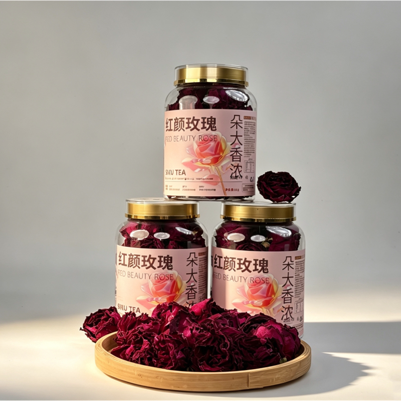 四库 墨红玫瑰 云南特产特大朵冻干墨红玫瑰 花茶 罐装T1烈